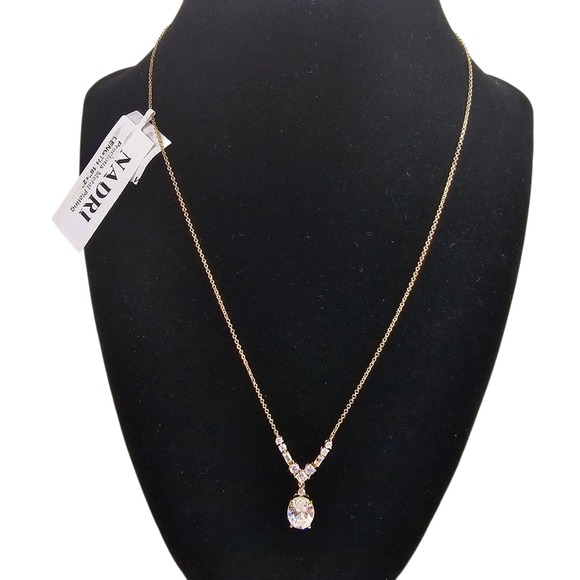 Nadri Gold Tone Necklace with Cubic Zirconia Stone Pendant Jewelry - Picture 1 of 4